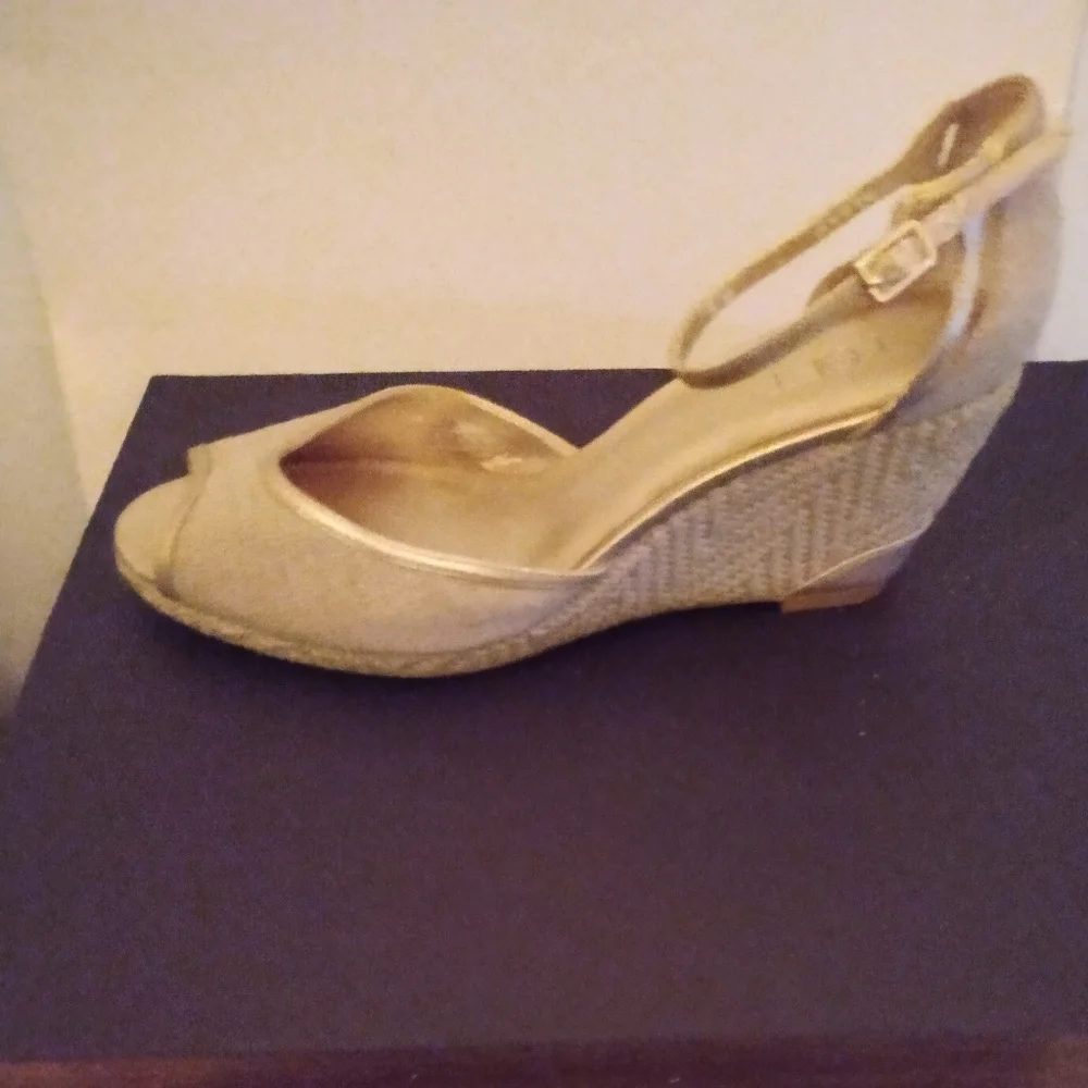 Wedge Peep-Toe Ankle-Strap Sandals in Beige